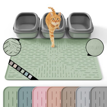 OHMO Extra Large Cat Litter Mat for Tray, Paw Pattern, 95x64cm, Sage Green | Granule-Trapping Texture, Premium Silicone, Waterproof Floor Guard