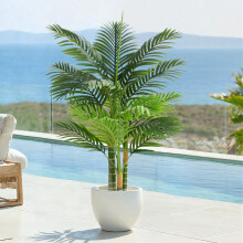 4ft Tall Triple Golden Cane Artificial Palm Tree Outdoor, Large Artificial Plants Outdoor Tree for Living Room Patio Office Home Decor 1PCS
