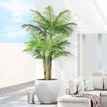 5ft Tall Triple Golden Cane Artificial Palm Tree Outdoor, Large Artificial Plants Outdoor Tree for Living Room Patio Office Home Decor 1PCS