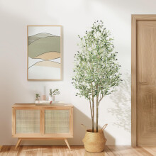 Alupssuc 6FT Olive Tree Artificial, with Natural Trunk & White Pot | Fake Faux Tall Plant Indoor Outdoor, Maintenance Free