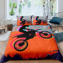 Loussiesd 3D Cool Motorbike Comforter Cover Set Double for Boys Men Speed Motocross Duvet Cover Riding Theme Bedding Set Orange Bedspread Cover with