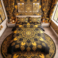 Loussiesd Bohemian Mandala Duvet Cover Set Soft Microfiber Black Gold Super King Size