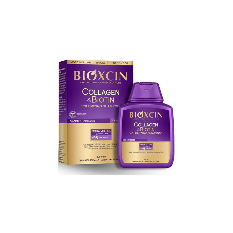 Bioxcin Collagen & Biotin Volumizing Shampoo, 300Ml, Hair Thickening & Strengthening For Fine And Flat Hair, Dermatologically Tested, For Women & Men