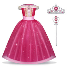 URAQT Princess Costumes for Girls, Sleeping Beauty Costumes Dress with Wand and Crown