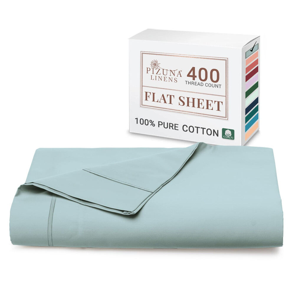 Pizuna 100% Cotton King Size Flat Sheet Baby Blue 400 Thread Count | Long Staple Cotton, 275X280 Cm, Soft Sateen Weave Top Sheet - Image 2