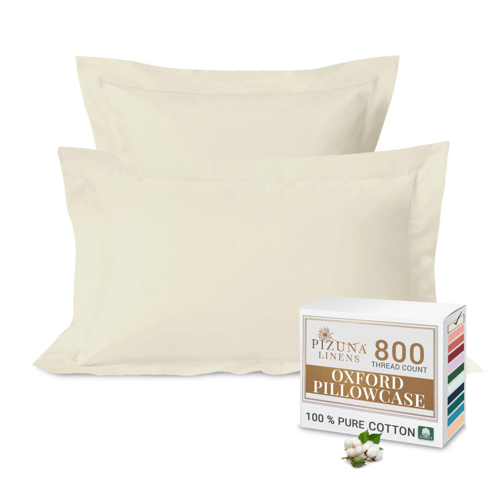 Pizuna Luxurious Cotton Oxford King Pillowcases 2Pc Ivory 800 Thread Count | King Size, 2 Pack, 50X90cm - Image 2