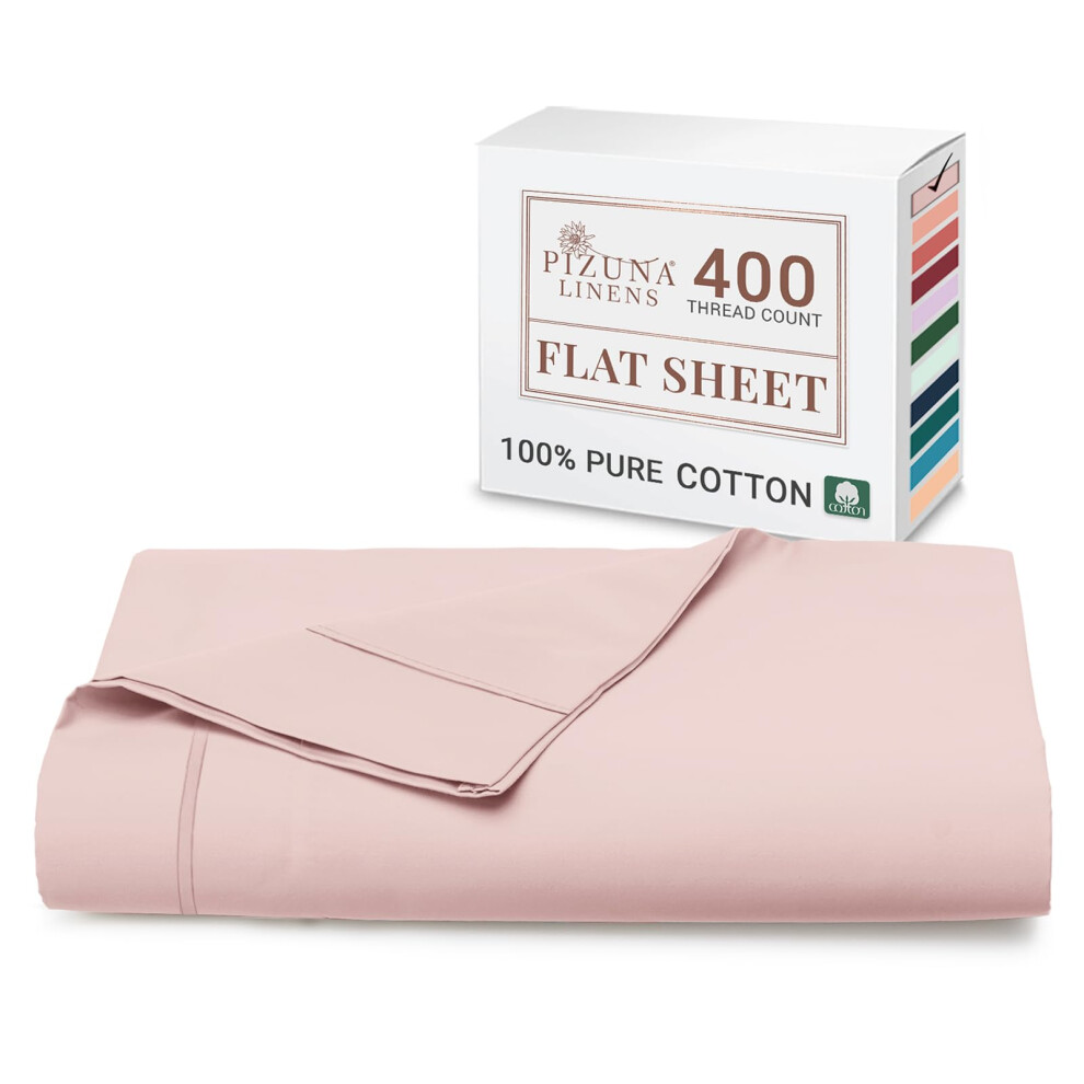 Pizuna 100% Cotton Single Flat Sheet Light Pink 400 Thread Count | Long Staple Cotton, 180x280 cm, Soft Sateen Weave Top Sheet - Image 2