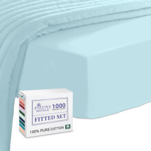 Pizuna Luxurious Cotton EU Single Fitted Sheet Baby Blue 1000 Thread Count | 100% Long Staple Cotton Bed, 100 X 200cm