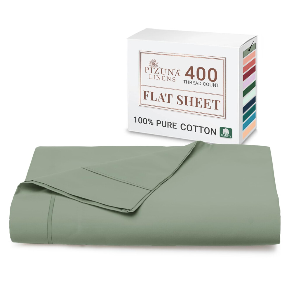 Pizuna 100% Cotton Flat Sheets Double Sea Foam, 400 Thread Count Long Staple Cotton Bed Sheets Double 230X280 Cm - Image 2