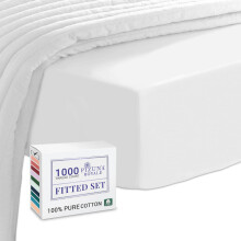 Pizuna Luxurious Cotton Single Bed Fitted Sheet White, 1000 Thread Count 100% Long Staple Cotton Single Fitted Sheet 90x200 cm