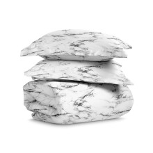 Pizuna Marble White Print Double Duvet Cover Set Cotton 400 Thread Count | 100% Long Staple Cotton Printed 200x200 with Button Closure
