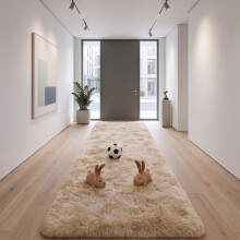 (80x300cm, Beige) Imperial Rooms Non Slip Shaggy Rug Soft Fluffy Faux Fur Area Carpet | 450GSM 3.5cm Pile Height