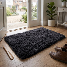 (50x80cm, Black) Imperial Rooms Non Slip Shaggy Rug Soft Fluffy Faux Fur Area Carpet | 450GSM 3.5cm Pile Height