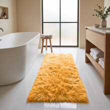 (80x150cm, Ochre Yellow) Imperial Rooms Non Slip Shaggy Rug Soft Fluffy Faux Fur Area Carpet | 450GSM 3.5cm Pile Height