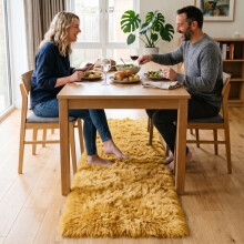 (60x220cm, Ochre Yellow) Imperial Rooms Non Slip Shaggy Rug Soft Fluffy Faux Fur Area Carpet | 450GSM 3.5cm Pile Height