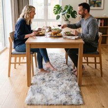(60x220cm, Tie Dye Light Grey) Imperial Rooms Non Slip Shaggy Rug Soft Fluffy Faux Fur Area Carpet | 450GSM 3.5cm Pile Height