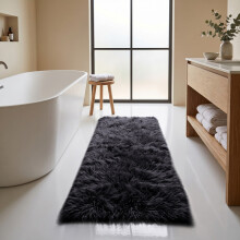 (80x150cm, Black) Imperial Rooms Non Slip Shaggy Rug Soft Fluffy Faux Fur Area Carpet | 450GSM 3.5cm Pile Height