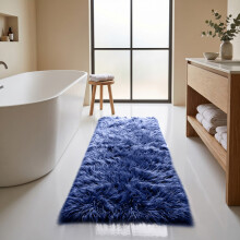 (80x150cm, Navy Blue) Imperial Rooms Non Slip Shaggy Rug Soft Fluffy Faux Fur Area Carpet | 450GSM 3.5cm Pile Height