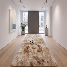 (80x300cm, Tie Dye Beige) Imperial Rooms Non Slip Shaggy Rug Soft Fluffy Faux Fur Area Carpet | 450GSM 3.5cm Pile Height
