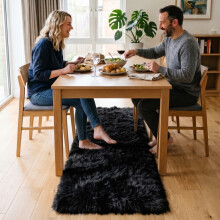 (60x220cm, Black) Imperial Rooms Non Slip Shaggy Rug Soft Fluffy Faux Fur Area Carpet | 450GSM 3.5cm Pile Height
