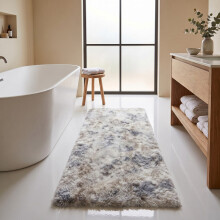 (80x150cm, Tie Dye Light Grey) Imperial Rooms Non Slip Shaggy Rug Soft Fluffy Faux Fur Area Carpet | 450GSM 3.5cm Pile Height