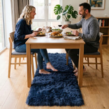 (60x220cm, Navy Blue) Imperial Rooms Non Slip Shaggy Rug Soft Fluffy Faux Fur Area Carpet | 450GSM 3.5cm Pile Height