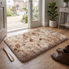 (50x80cm, Tie Dye Beige) Imperial Rooms Non Slip Shaggy Rug Soft Fluffy Faux Fur Area Carpet | 450GSM 3.5cm Pile Height