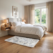 (60x110cm, Tie Dye Light Grey) Imperial Rooms Non Slip Shaggy Rug Soft Fluffy Faux Fur Area Carpet | 450GSM 3.5cm Pile Height