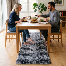 (60x220cm, Tie Dye Grey) Imperial Rooms Non Slip Shaggy Rug Soft Fluffy Faux Fur Area Carpet | 450GSM 3.5cm Pile Height