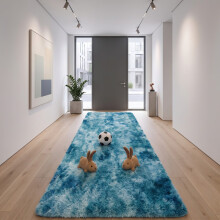 (80x300cm, Tie Dye Teal) Imperial Rooms Non Slip Shaggy Rug Soft Fluffy Faux Fur Area Carpet | 450GSM 3.5cm Pile Height