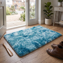 (50x80cm, Tie Dye Teal) Imperial Rooms Non Slip Shaggy Rug Soft Fluffy Faux Fur Area Carpet | 450GSM 3.5cm Pile Height