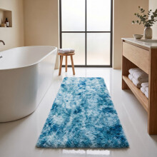 (80x150cm, Tie Dye Teal) Imperial Rooms Non Slip Shaggy Rug Soft Fluffy Faux Fur Area Carpet | 450GSM 3.5cm Pile Height