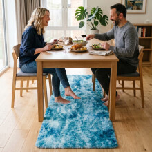 (60x220cm, Tie Dye Teal) Imperial Rooms Non Slip Shaggy Rug Soft Fluffy Faux Fur Area Carpet | 450GSM 3.5cm Pile Height
