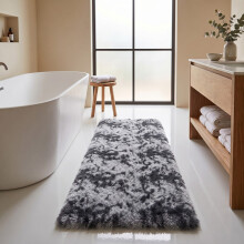 (80x150cm, Tie Dye Grey) Imperial Rooms Non Slip Shaggy Rug Soft Fluffy Faux Fur Area Carpet | 450GSM 3.5cm Pile Height