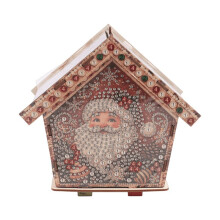 Kerstparelhuisje 3D Houten Knutselpakket met Voorgesneden Panelen, Strass-Steentjes en Kralen voor Doe-Het-Zelf Kerstdecoratie met Kerstman