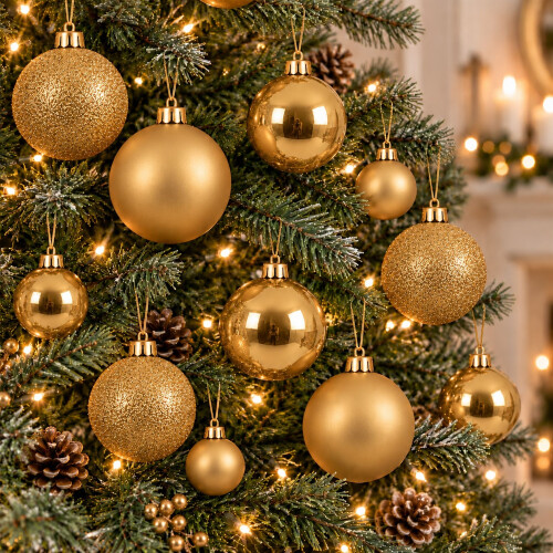 30 Gold Baubles Shatterproof Christmas