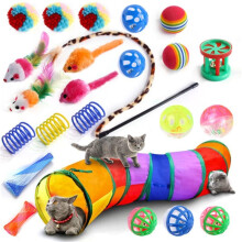 Cat Toy Mega Set 24-Piece – Tunnel, Feather Toys, Sisal Fish & Balls for Interactive Play