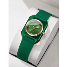 Rinnandy Women/ Youth Green Casual Style Minimalist Square Silicone Quartz Watch