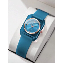 Rinnandy Women / Youth Blue Casual Style Minimalist Square Silicone Quartz Watch