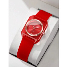 Rinnandy Women / Youth Red Casual Style Minimalist Square Silicone Quartz Watch