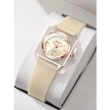 Rinnandy Women -Youth Beige Casual Style Minimalist Square Silicone Quartz Watch