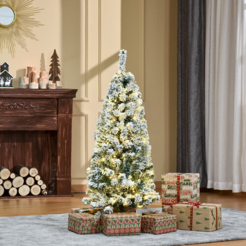 4FT Pre-lit Flocked Xmas Tree w/ Warm White LEDs 1