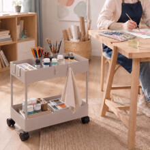 Servierwagen mit zwei Etagen und Rollen, Beige