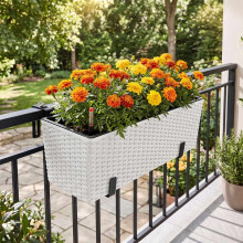 Balkon-Rattan-Pflanzgefäß mit Wasserstandsanzeige, Weiß