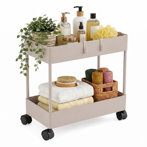 Servierwagen mit zwei Etagen und Rollen, Beige 1