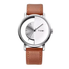 TOMI Half-See-Through Split White & Silver Effect Half-Transparent Dial Watch