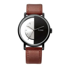 TOMI Half-See-Through Split Black & Silver Effect Half-Transparent Dial Watch