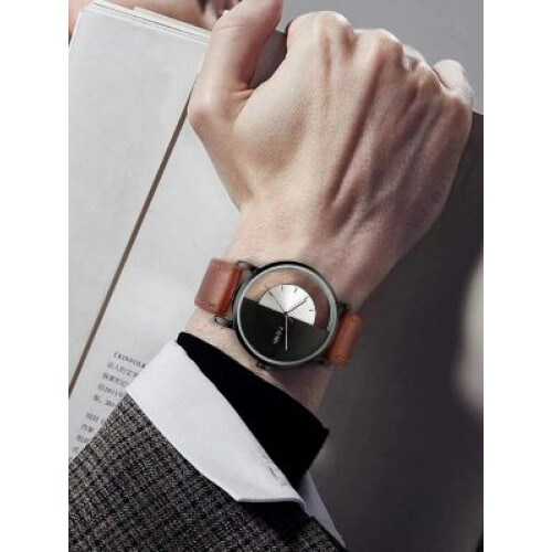 TOMI Half-See-Through Split Black & Silver Effect Half-Transparent Dial Watch 2