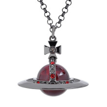 (Large-caliber gun, black and red) Women Pink Saturn Orb Pendant Necklace, Silver Tone Crystal Rhinestone Cross Planet Chain Fashion Jewellery Gift