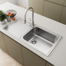 1000 x 500mm Stainless Steel Kitchen Sink One 1.0 Bowl Inset Drop in Installation Left Hand Drainer Basket Strainer Waste